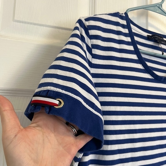 Tommy Hilfiger Women's Striped Blue & White Short Sleeve Shirt Dress Medium - Picture 2 of 9